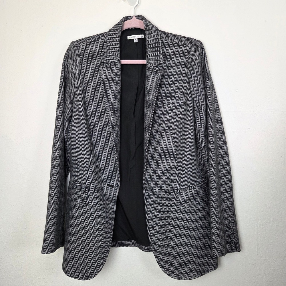 Rebecca Minkoff Blazer Women M Black White Herringbone Wool Blend Professional